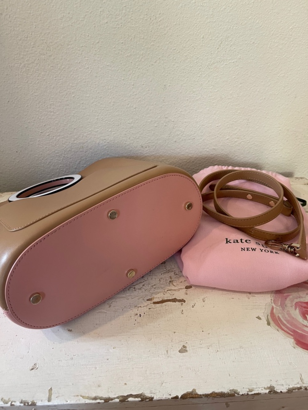 kate spade Pink and Tan Tote with Circular Top Handles - Picture 5 of 13